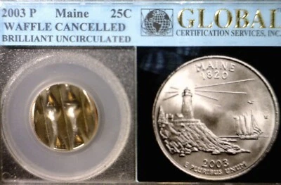 2003 ERROR WAFFLED MAINE State Quarter CH BU + Coin STRUCK Waffle w/ Details  NR - Image 1 of 4