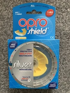 Opro Shield Self-Fit Mouthguard Silver Adult White/Fl Yellow Boxing Rugby - Picture 1 of 4