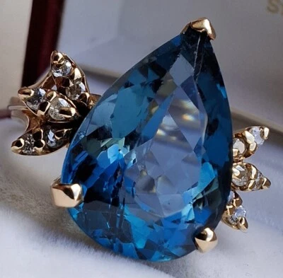 Anillo de compromiso grande de oro de 14 quilates con topacio de 5 quilates con diamantes Art Deco para cóctel pesado 6,1 g Foto 1 de 4