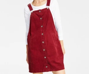 Preppy Baumwollcord Knopfleiste Trägerkleid Retro Burgund Freizeitkleid Gr. S - Bild 1 von 3