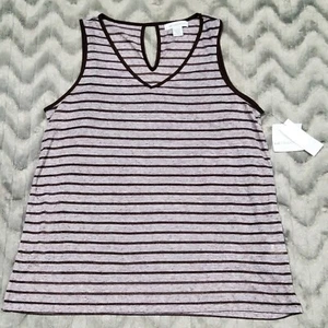 Liz Claiborne Womens L Brown Striped Tribal Beat Linen Blend Tank Top NWT  - Picture 1 of 5