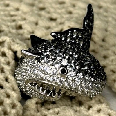 The Brody Diamonique Shark 925 CZ Simulated Diamonds Sterling Silver Shark Ring - Image 1 of 4