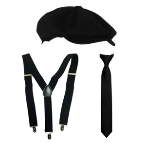FLAT CAP GANGSTER 1920S SET FANCY DRESS AL CAPONE GANGSTA COSTUME UNISEX - Picture 1 of 1