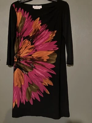 Maggy London Negro/Rosa Fucsia y Naranja Acanalado Hombro Adelgazante Talla 8 Foto 1 de 4