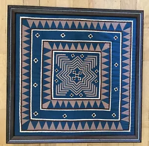 Hmong Asian Fabric wood wooden framed hand stitched hand appliqued block 20"x20" - Picture 1 of 5