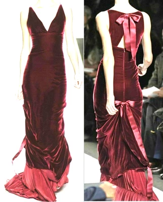 Oscar de la Renta Bow Back Velvet Red Long Dress 2006 Runway Evening Gown US 10 - Image 1 of 4