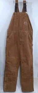 Carhartt 38x34 Insulated Brown Canvas Bib Duck Overalls/Coveralls, R27BRN - Picture 1 of 3