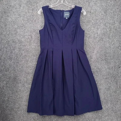 Modcloth Dress Womens XL Blue Fit & Flare Sleeveless Pleated Stretch V Neck - Image 1 of 4