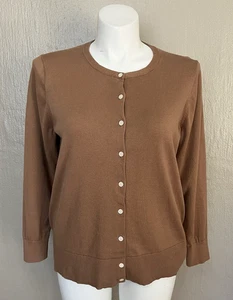 Lands End Womens Plus Size Button Front Cardigan Sweater Solid Lt Chocolate 1X - Picture 1 of 6