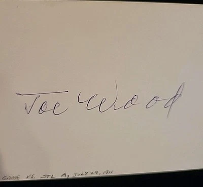 Joe Wood Boston Red Sox authentic autographed 3x5 card COA JSA - Image 1 of 3