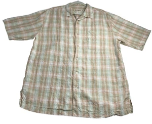 Inserch Button Up Shirt Men's Large L Linen Plaid Short Sleeves Casual Summer - Picture 1 of 9