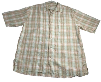 Inserch Button Up Shirt Men's Large L Linen Plaid Short Sleeves Casual Summer - Image 1 of 4