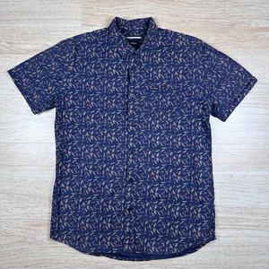 RVCA Men’s Button Down Floral Shirt Size Large Slim Fit Short Sleeves Blue - Picture 1 of 7