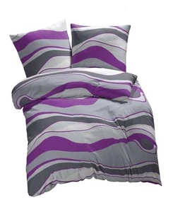 Bettwäsche Microfaser Set-etérea New Alto Streifen Lila Grün -140x200-200x220cm - Bild 1 von 18