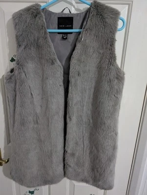 New Look Women's Light Grey Faux Fur Gilet Size 12, VGC - Image 1 of 4