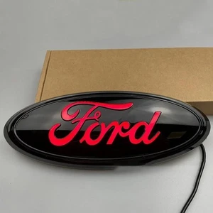 1pc Red Light LED Tailgate Badge Front Grille Emblem Black Housing For Ford - Picture 1 of 1
