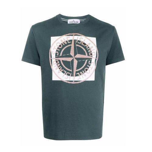 T shirt Stone Island con stampa logo bussola blu verde V0024 51340650