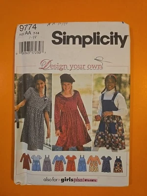 SIMPLICITY PATTERN 9774 GIRLS' GIRLS' PLUS DRESS OR JUMPER / Size AA 7-14 - Image 1 of 3