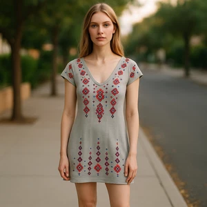 Free People Dress Womens Small Embroidered Sequin Boho India Short Mini NEW - Picture 1 of 14