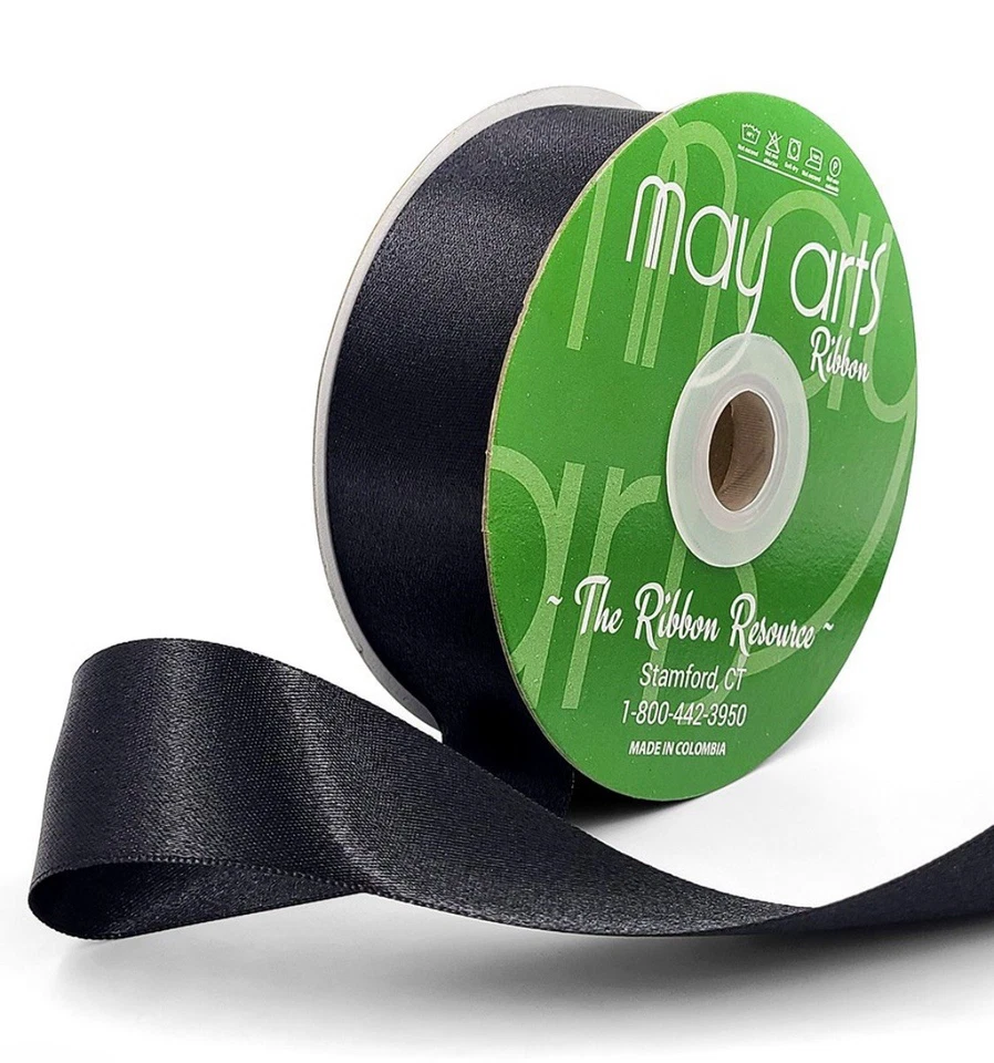 May Arts 1.5 Inch Black Luster Double-Faced Satin Ribbon - 30 Yards - Image 1 of 1