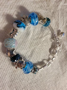 Silber Seestern Ozean Muschel Schildkröte Ozean Murano Europäische Perle Bettelarmband - Bild 1 von 4
