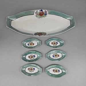 VTG Chikarmachi FloralSushi Serving Set Large Tray Dish 6 Soy Salt Sauce Plates  - Picture 1 of 7