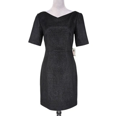 Trina Turk Dress Womens 2 Black Metallic Back Zip Lined Sheath Fitted LBD New - Image 1 of 4