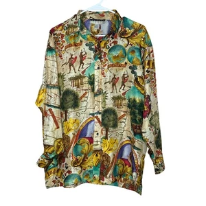 New York Studio 100 % Seide Bluse Neuheit Druck Knopfleiste Historisch S Kunst Vintage - Bild 1 von 7