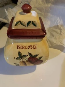 Brown Triangle Shape Ceramic Frute Label Design Decor Cookie Biscuit Jar W/ Lid - Picture 1 of 3