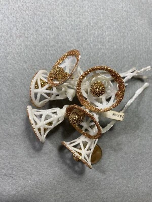 Cut Out Plastic Sugar Bells with Gold Mica Glass Clappers - Japan - Vintage - Image 1 of 4