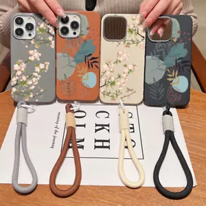 Custodia cordino floreale per iPhone 16 Pro Max 15 14 13 12 11 antiurto morbida cover - Foto 1 di 20