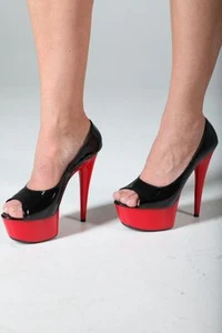 Sexy Plateau Pantolette Lack High-Heels Rot-Schwarz 39 Peep Toe - Bild 1 von 1