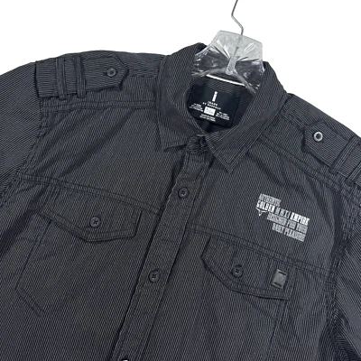 Camisa I Jeans Buffalo Para Hombres S Meyer Abotonada Rayas Manga Corta Negra Blanca Foto 1 de 4