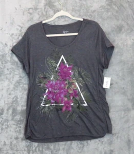 Style & Co. Women's Gray Graphic Flower-Print T-Shirt Short Sleeve Size L New - Picture 1 of 7