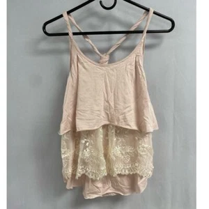 FREE PEOPLE Women's Lace Bottom Knotted Racerback Tank Top Pink Small Sleeveless - Picture 1 of 8