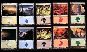 GirlGames - LP PANORAMIC MIRRODIN BESIEGED COLLECTOR SET MTG BASIC LAND 1X EACH - Picture 1 of 6