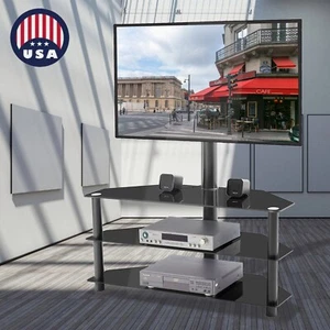 Swivel Floor TV Stands Tempered Glass Mount for 32 37 40 43 47 50 55 60 65 inTVs - Picture 1 of 9