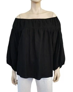 CHLOE Black Linen Off the Shoulder Top Blouse 40 US 8 - Picture 1 of 6
