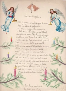Schöner Schmuckbrief 2 Oblaten Glanzbilder Engel Weihnachten Gedicht Kinderbrief - Bild 1 von 1
