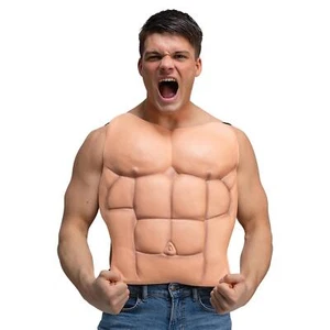 Adults Instant Muscle Man Chest With Straps Mens Superhero Buff Fancy Dress - Picture 1 of 4