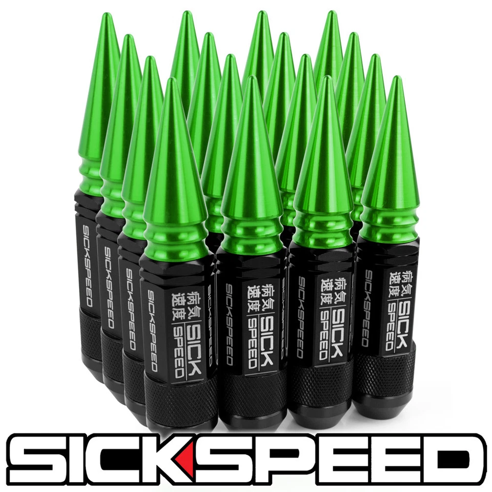 SICKSPEED 16PC BLACK / GREEN SPIKED ALUMINUM 108MM 3 PC LUG NUTS 1/2X20 N30 - Image 1 of 1