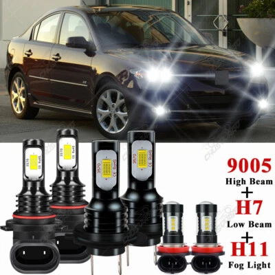 For Mazda 3 2007-2009 Mazda 6 2011-2013 H7+9005 LED Headlight Bulbs Hi/Lo Beam - Image 1 of 4