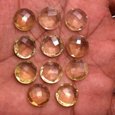 11 Pcs VVS Natural Yellow Citrine 13mm Round Checker Cut Untreated Gemstones Lot - Image 1 of 4