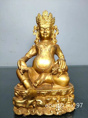 Estatua de Buda Dios de la Riqueza Amarillo Dorado cobre puro Tíbet antiguo de China de 7,6" Foto 1 de 4