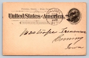 1894 UX12 US Postal Card FANCY Cancellation Taxes Inquiry Treasurer CORNING IA - Picture 1 of 3