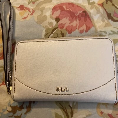 Cartera de cuero blanca Ralph Lauren con detalles dorados  Foto 1 de 4