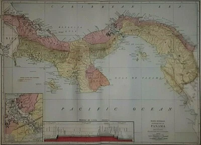 1921 - 20" x 28" Map ~ UNITED STATES CANAL ZONE & PANANA - PANAMA CANAL Free S&H - Image 1 of 4