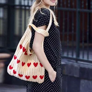 Women's Crochet Boho Tote Bag knitting Heart-Shaped Shoulder Totebag handbag - Picture 1 of 15