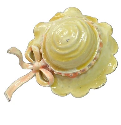 Винтажная шляпа брошь эмаль светло-желтый розовый 2» длиной - Изображение 1 из 4