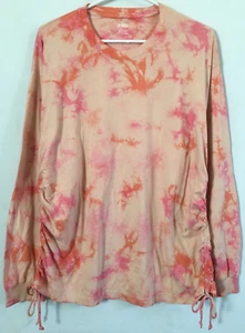 Victoria's Secret PINK Ruched Campus Long Sleeve Tee Shirt Top Tie Dye XL NEW - Picture 1 of 5